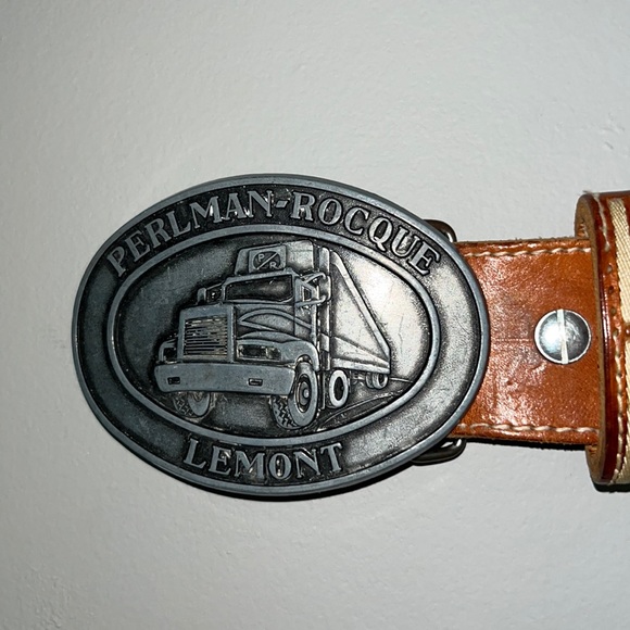 Perlman-Rocque Lemont IL Silver Trucking Buckle On A Made In Mexico Rooster Belt - Picture 1 of 9